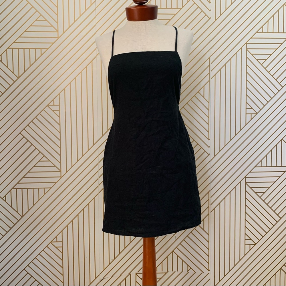 Forever 21 Linen blend Criss Cross Mini Dress tie back plunging back square neck